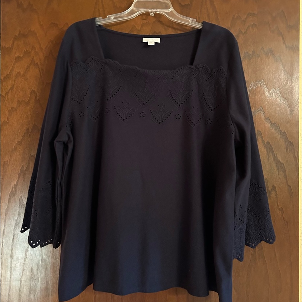 Elegant Navy Eyelet Women's Top